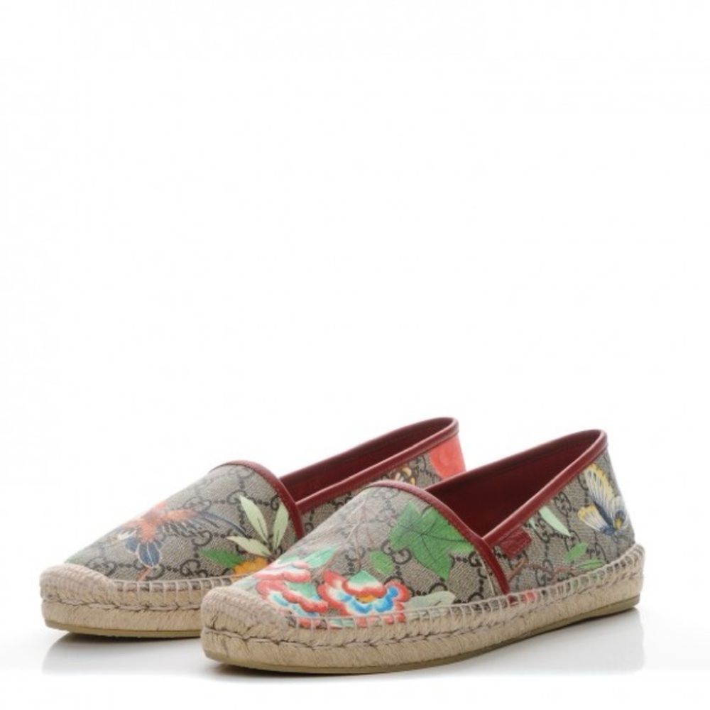 GG Supreme Monogram Tian Womens Espadrilles 42 Beige Multicolor Red